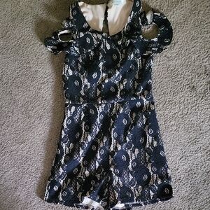 Francesca's Collections Navy and White Lace Romper